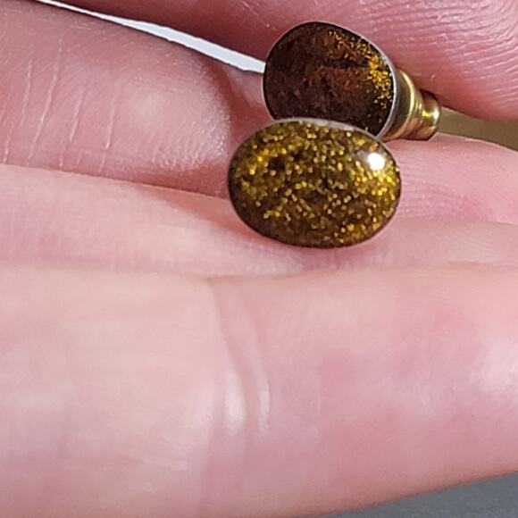 Elegant Gold Glitter Stud Earrings with Brass Post, Chic and Timeless Design - Picture 10 of 10